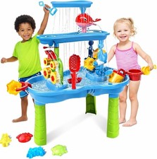 3-Tier Water Table for Toddlers 1-3, Kids Water Play Table with Waterfall, Spinn
