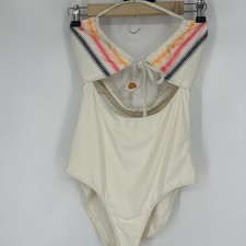 NWOT Aerie One Piece Swimsuit Ivory Embroidered Bandeau Cut Out Size M
