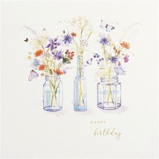 Floral Birthday Card Flowers In Bottles Female Mum Nan Daughter Aunt Friend