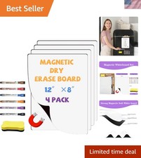 Magnetic Whiteboard for Fridge White Board 12"X8" 4 Pack Magnetic Dry Erase B...
