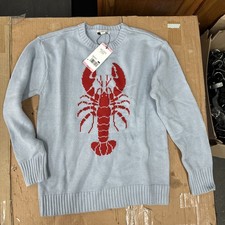Mighty Fine Women's Light Blue with Lobster Print Knit Sweater - Size: S 4-6 