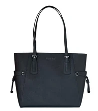 MICHAEL KORS VOYAGER LG EAST WEST DRAWSTRING TOTE SHOULDER BAG BLACK/SILVER