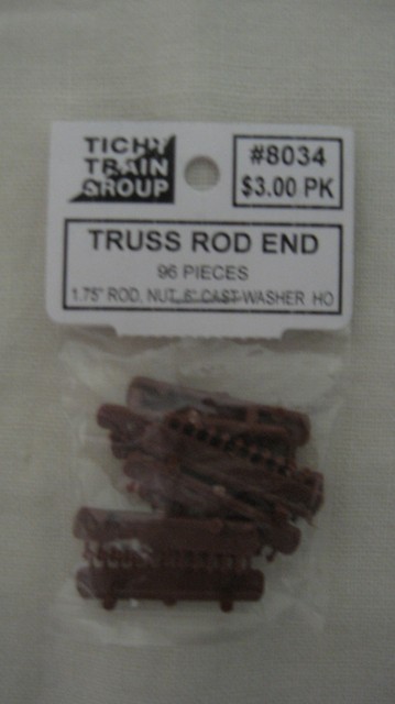 Tichy Train Group 8034 HO Truss Rod Ends 1.75" rod, Nut, 6" Washer Pkg of 96