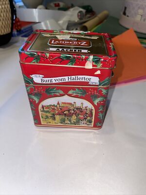Lambertz AACHEN Germany Musical Cookie Tin(empty) Christmas Holly ''Silent Night''