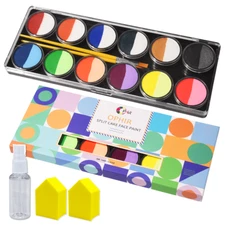Face Paint Palette 144g Double Split Cakes Rainbow Body Painting w Makeup Sponge