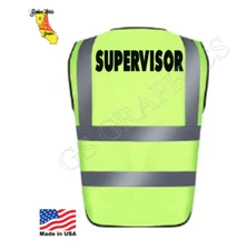 SUPERVISOR HI-VIS SAFETY REFLECTIVE VEST YELLOW BLACK PRINT FRONT&BACK MEDIUM