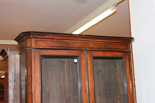 Libreria Vetrina due corpi francese in noce fiammato stile Luigi Filippo 1800 - Foto 2 di 9