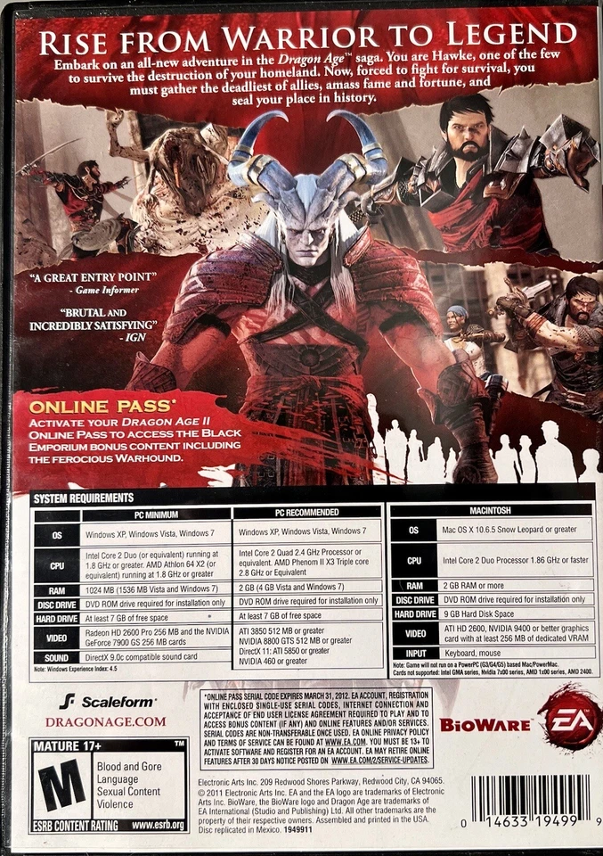 Dragon Age II - Windows/Mac - DVD-ROM - Estuche + Disco + Manual - Completo - Foto 2 de 3