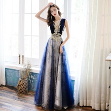 Women V Neck Sleeveless Banquet Evening Dress Elegant Tulle Evening Dress Gown