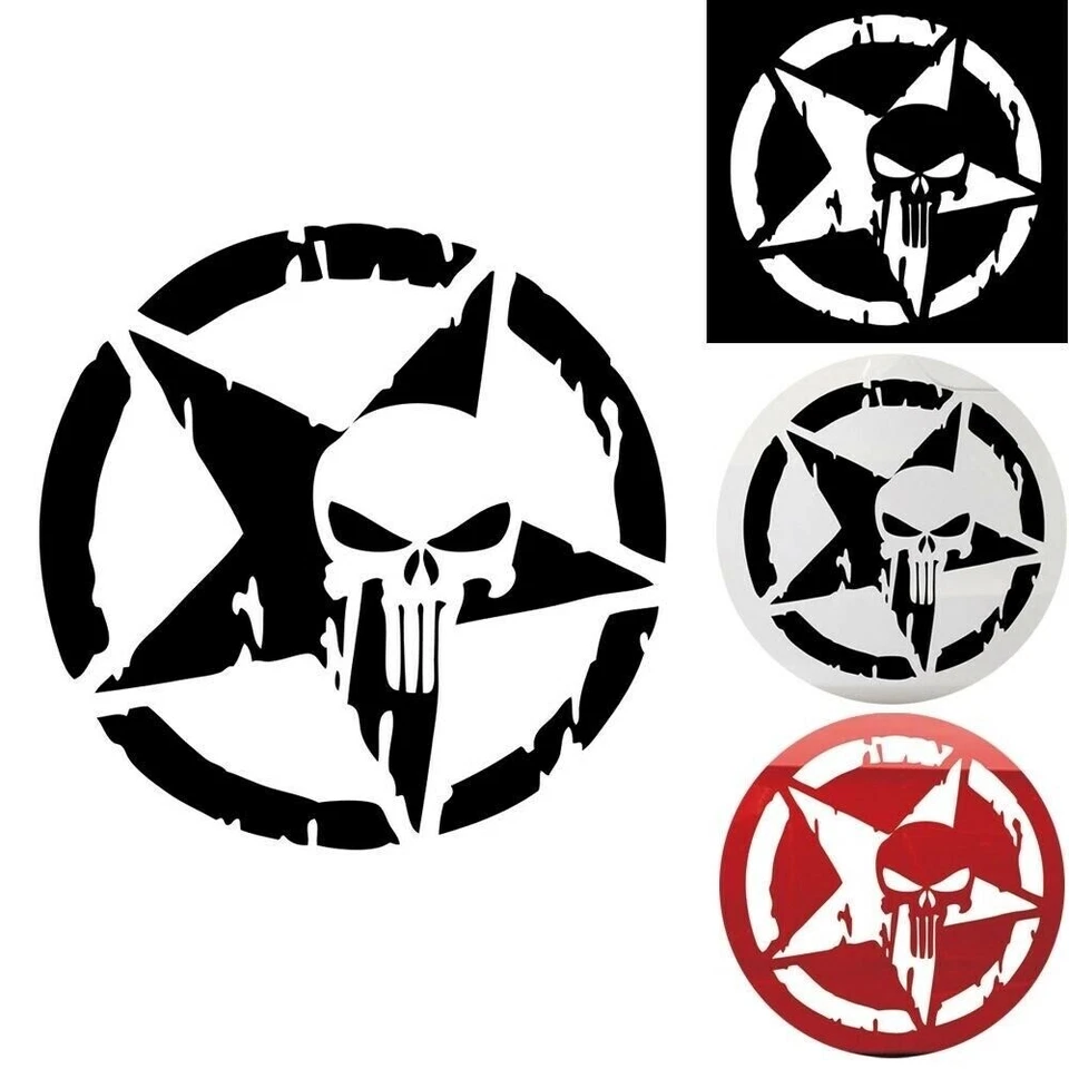 Skull Aufkleber 8x8 Schwarz Weiss Stern Totenkopf Punisher Auto Sticker Schädel - Bild 1 von 4