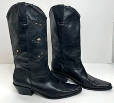 Cathy Jean Women's Cowboy Boots Genuine Black Leather Upper Color Cutouts  7B