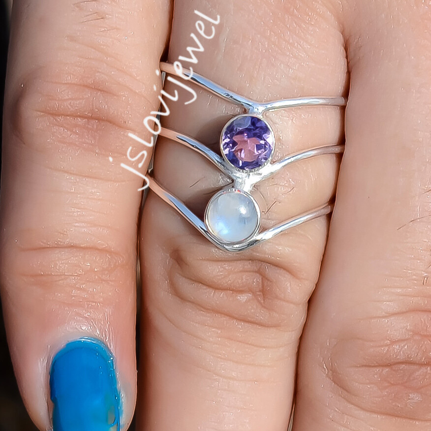 Purple Amethyst Cut Moonstone Gemstone 925 Sterling Silver
