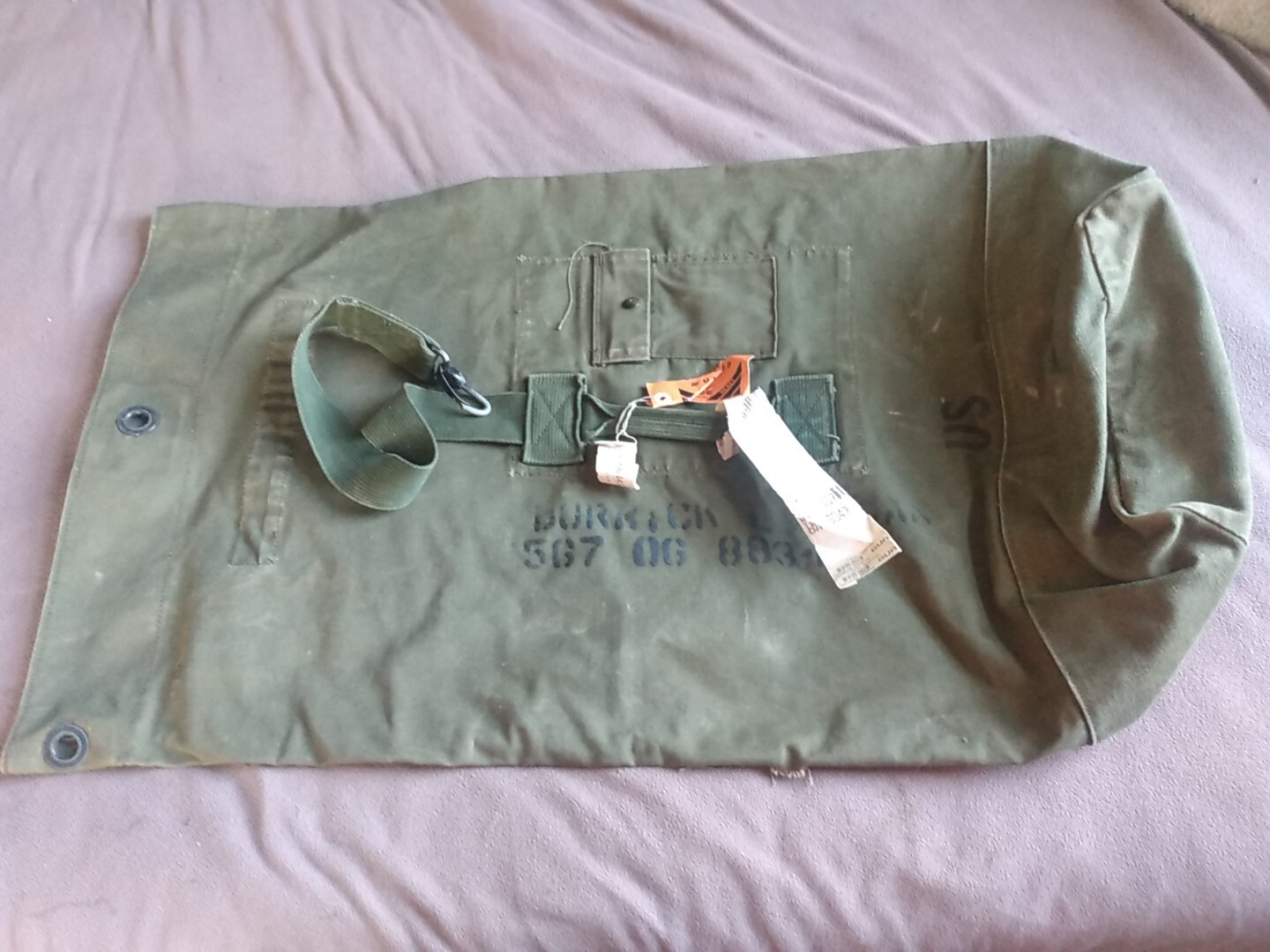 US Lg Military Canvas Duffle Bag Heavy Duty Top Load Handle Pocket Strap Cargo