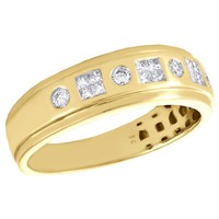 14K Gelbgold Prinzessin & Rundschliff Diamant Ehering 7Mm Herrenring 1/2 Ct.