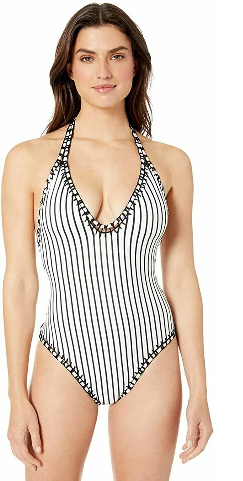 Traje de baño para mujer Bar III blanco y negro marca estándar Plunge Mio One Piece L Foto 3 de 4