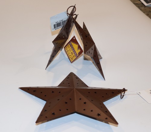 3 Barn Stars Set, 2 - 6" and 1 - 8", 3D Double Sided Great Primitive Tree Hanger - Picture 3 of 3