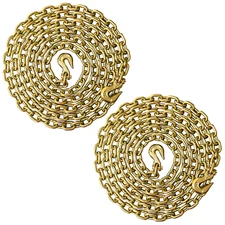 2PK - Binder Chain 3/8'' X 20' Grade 70 Transport Tow Chain Grab Hooks 6,600 LBS