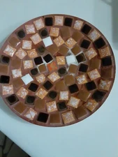 Vintage Retro Mosaic Trinket Tile Dish Mid Century Modern Brown Orange White