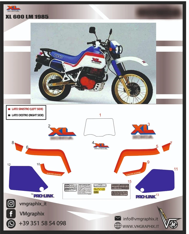 APA XL 600 LM 1986 FARO DOPPIO ADESIVI ADHESIVES GRAFICHE STICKERS DECALS