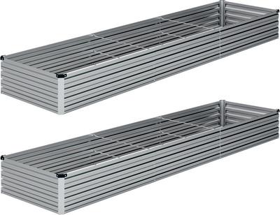 2PCS 12X2X1Ft Galvanized Raised Garden Bed Kit,Vegetable Boxes-Rectangle Metal F