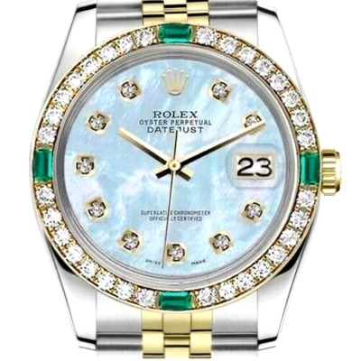 Rolex Datejust 31 mm Baby Blue Mother Of Pearl Dial Diamond & Emerald Bezel