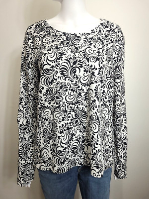 White Stag Top Womens Plus Size XXL / 20 Long Sleeve Black White Floral