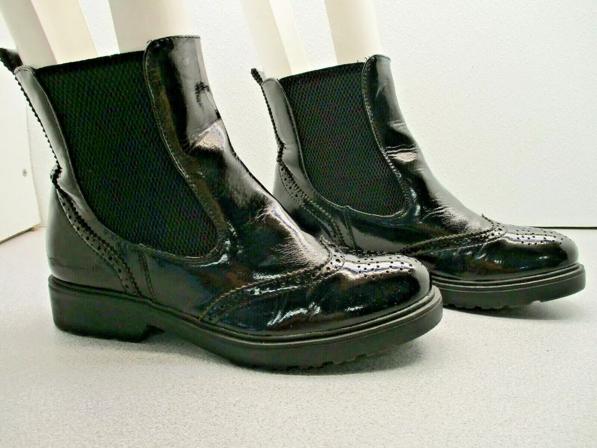 Black Vera Pelle Chelsea Pull On Side Gore Wingtip Boots Women's Size 37