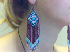 Beautiful Tribal Earrings Native Large Boho American Seed Beads Handmade Earring