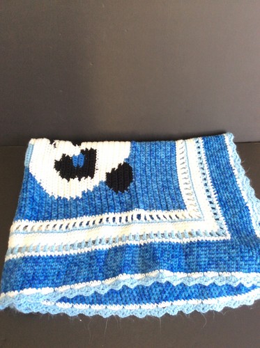 Handmade Blue Knit Panda Blanket 31”x 110” - Picture 6 of 8