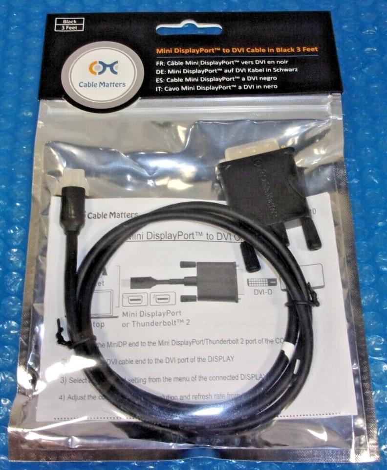Cable Matters Mini DisplayPort to DVI Cable in Black 3 Feet 101010-Black-3 - Image 2 of 4