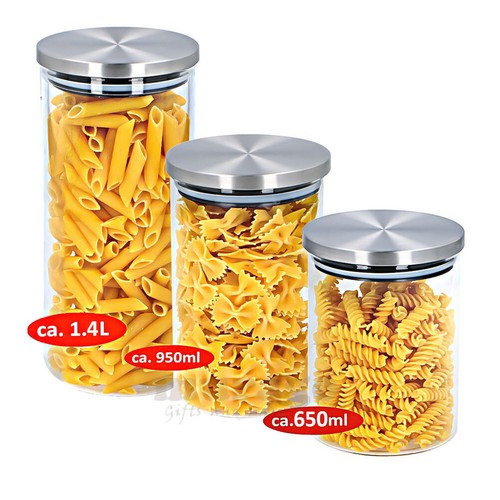 3er Set Vorratsglas Vorrats Dosen Glas Bonbonglas Frischhaltedosen Gläser Deckel - Bild 6 von 6