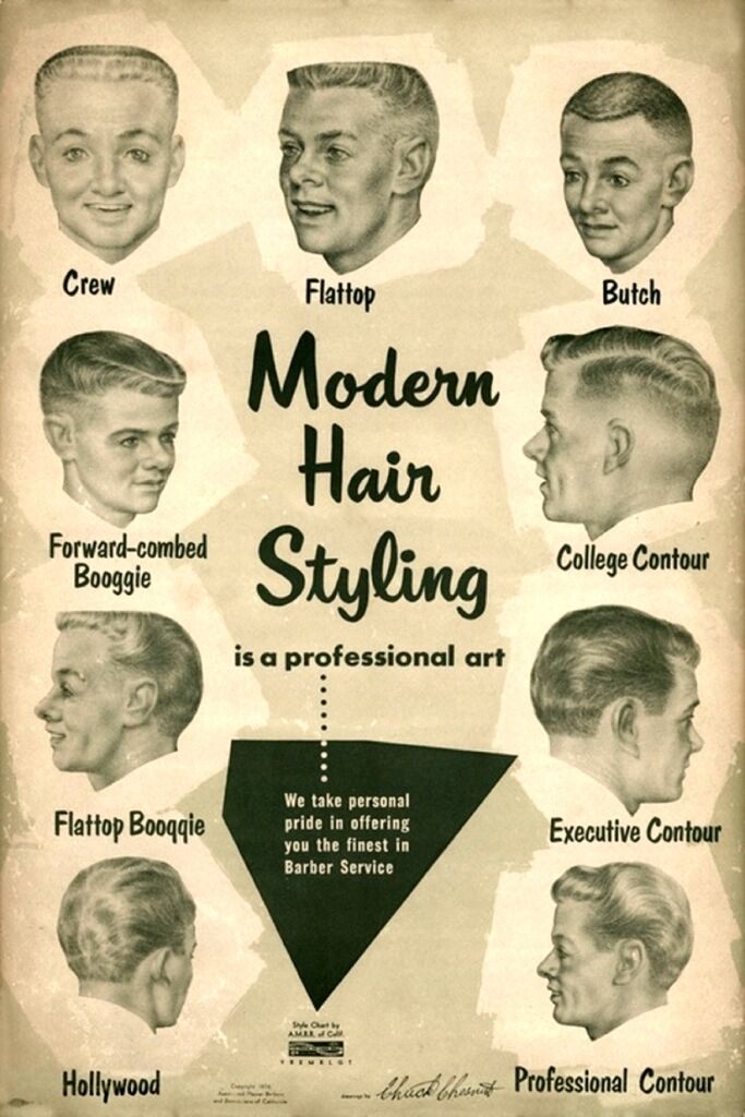 1950s Mens Hairstyles : Art Print : Barber Hair Styles mid-century Hollywood  93871469977 | eBay