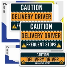 Caution Frequent Stops Bumper Sticker, 3 Pk, Two 12"x8" and One 3"x10", Delivery