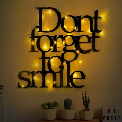 Wallity, Dont Forget To Smile Schwarz, Metall, 67 x 70 cm LED