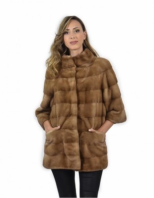 44 Mink Full Leather Horizontal Redglow Color Pistagnon Collar Coat Moon...