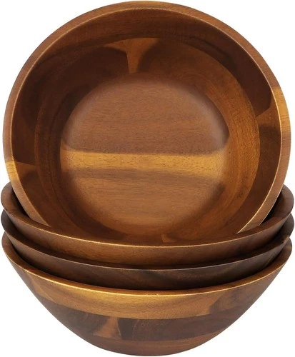 AIDEA Acacia Wooden Serving Bowls, 7 Inch Set of 4 for Salad, Soup, Noodle and