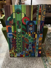 Abstract Oil Painting By C. Coghlan In The Style Of Frank Lloyd Wright 24”x36”
