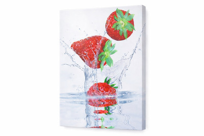 Premium Leinwandbild 60x40 Erdbeeren Splash Küchen Wandbild Keilrahmen
