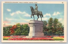 Vintage Linen Postcard Washington Monument Public Gardens Boston MA