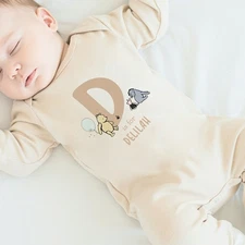 Personalised Beige Pooh Bear Initial Babygrow
