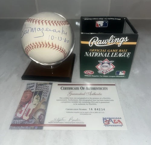 BILL MAZEROSKI SIGNED 10-13-60 PIRATES OFFICIAL RAWLINGS NL BASEBALL PSA COA RON