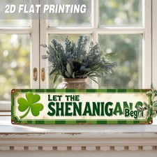 2D Let The Shenanigans Begin Metal Sign Irish Pub Wall St. Patrick's Day Decor