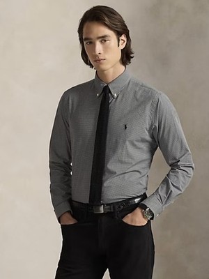 $130 Polo Ralph Lauren Men's Checked Stretch Poplin Shirt Classic Fit LargeBlack