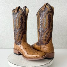 Rod Patrick Mens Cowboy Boots Size 10.5AAA Brown Full Quill Ostrich Square Toe