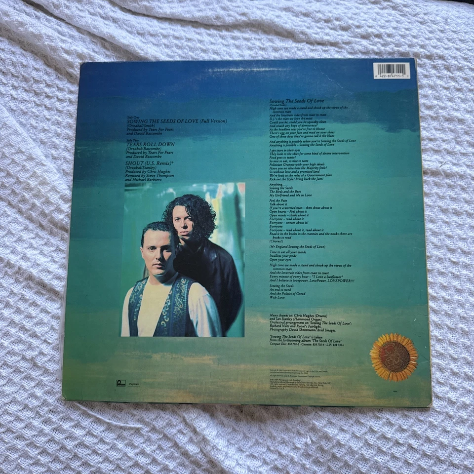 TEARS FOR FEARS    SOWING THE SEEDS OF LOVE   1989 FONTANA 12" SINGLE - Image 2 of 4