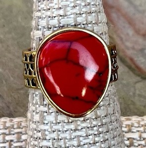Barse NWT Red Magnesite Bronze Statement Ring Size 7.5