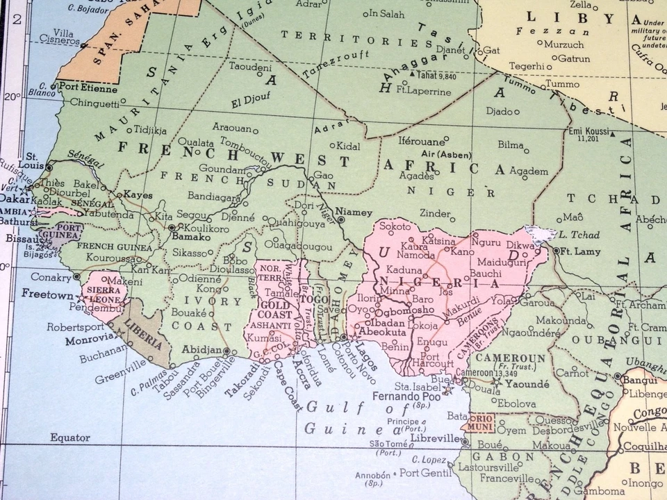 1949 ВИНТАЖНАЯ ПОЛИТИЧЕСКАЯ КАРТА АФРИКИ / ФРАНЦУЗСКИХ БРИТАНСКИХ КОЛОНИЙ / СИБЕРИИ РОССИИ - Изображение 4 из 4