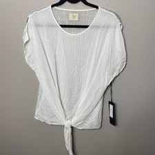 Anthropologie Tina + Jo White Cabana Split Sleeve Tie Tee Small
