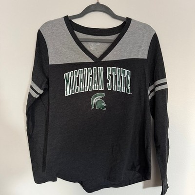 Michigan State Spartans Womens Large V-Neck Long Sleeve Colorblock T-Shirt Gray