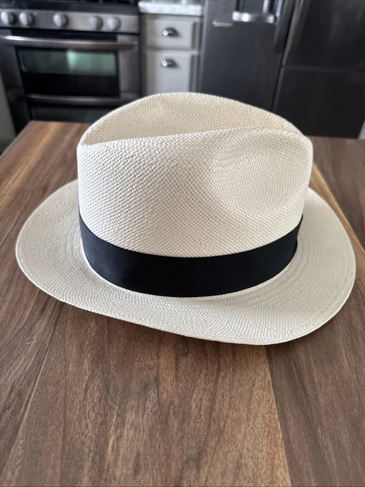 VTG Dobbs Fifth Avenue Riviera Driftwood Tan Panama Straw Hat Men's 7 - 7 1/2 - Image 3 of 4